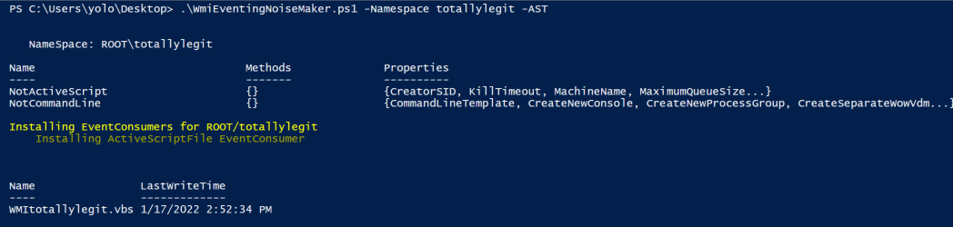 WMIEventingNoismaker.ps1:Generate active script EventConsumer