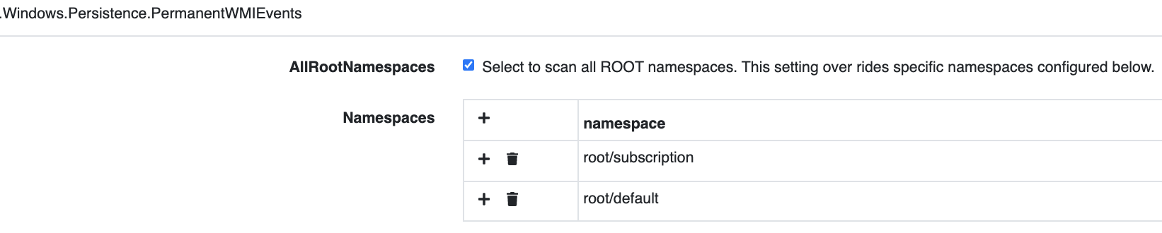 Windows.Persistence.PermanentWMIEvents: configuration options